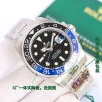 ROLEX GMT Series 904L Steel Black and Blue Bezel Black Watch
